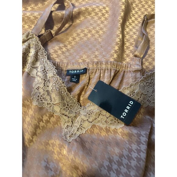 Torrid Womens Plus Midi Slip Dress W/ Lace Trim Adjustable Straps Houndstooth Pr - Picture 4 of 4